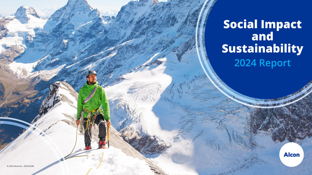 The cover of the Alcon 2024 Social Impact and Sustainability Report.